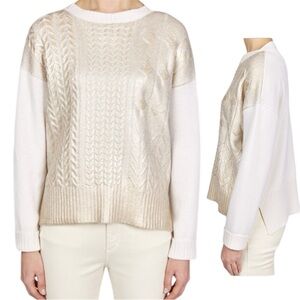 Luxury Ivory Silk Cashmere Wool Cable Knit Sweater D Exterior Made in Italy Sz S